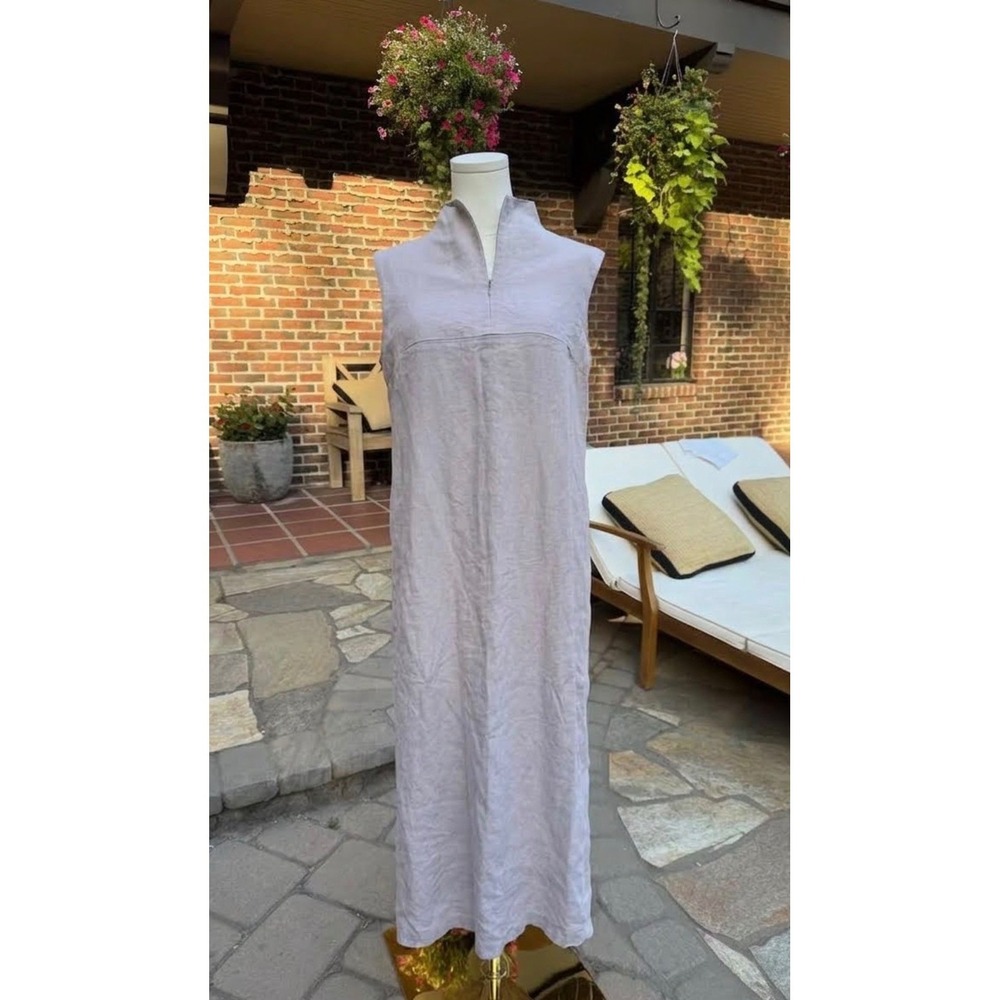'S Max Mara Linen Sleeveless Zip Neck Maxi Dress Sand/Linen Color Made in Italy